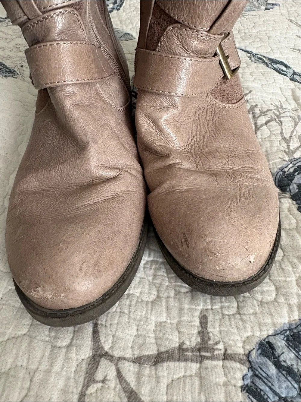 BareTraps Women's Dual-Buckle Ankle Boots in Taupe